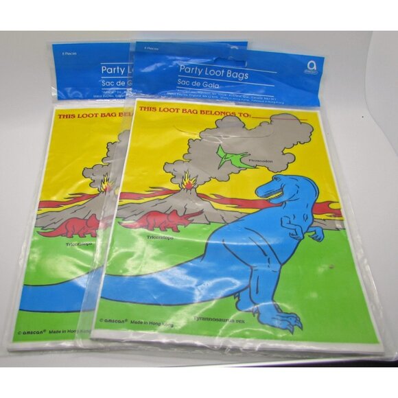 Dinosaurs Party Loot Gift Bag 8 x 2 Amscan Tyrannosaurus Rex Triceratops - Picture 1 of 2